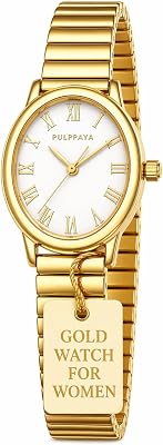 Pulppaya Gold Watch for Women, Small Dainty Vintage Luxury Watches, Reloj para Mujer, Woman Casual Dress Mini Watch, Stainless Steel Wrist