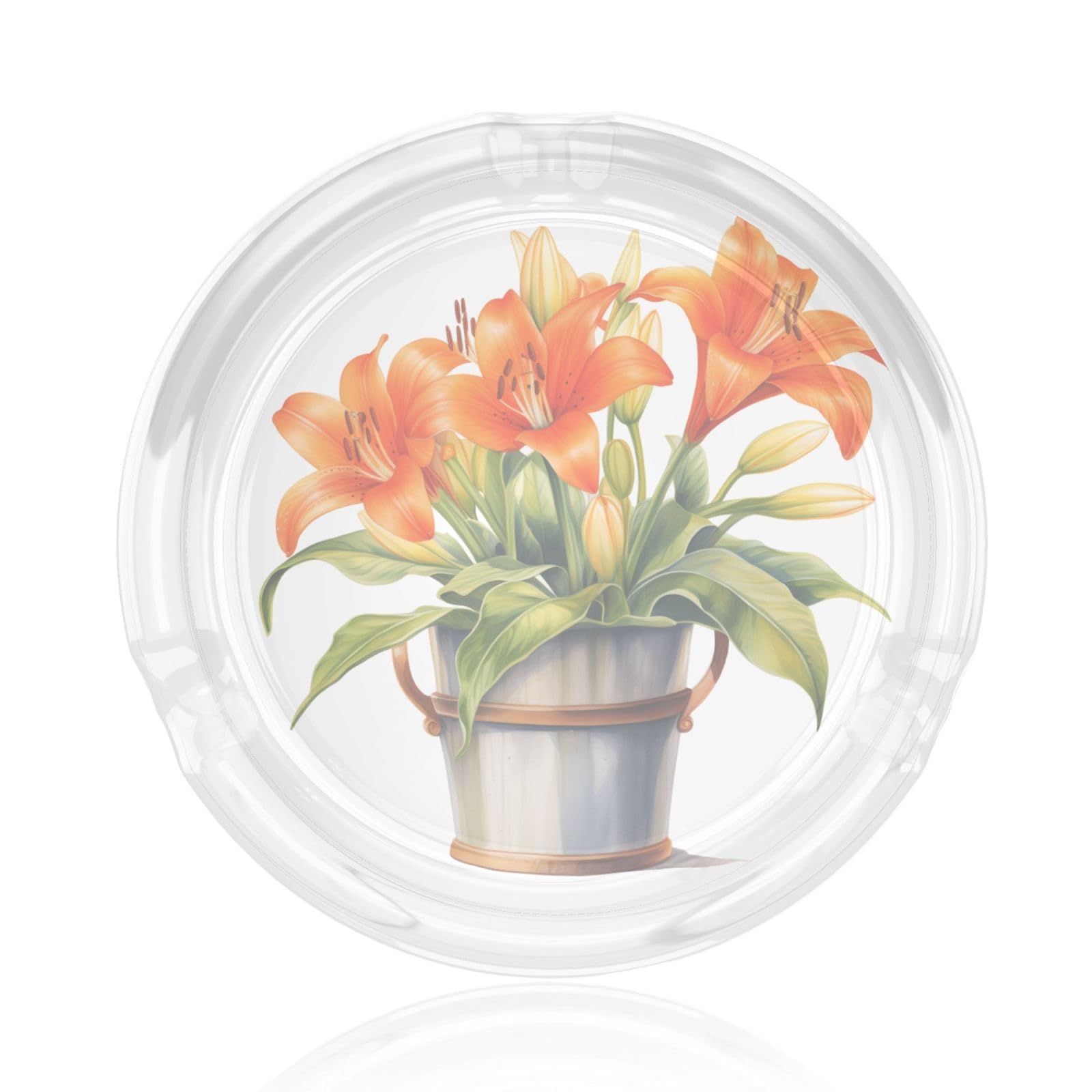 Watercolor Orange Lily In A Pot Glass Ashtray For Cigarettes Ash Trays Case For Home Office Decor