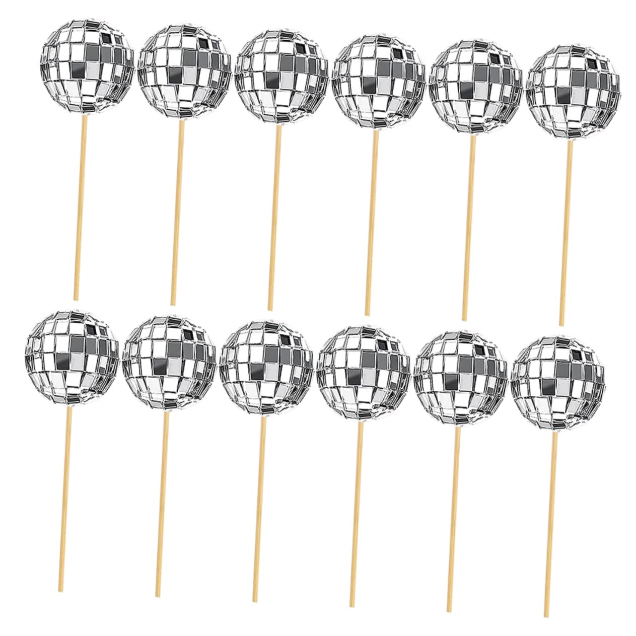 Veemoon 12pcs Disco Ball Cake Decorations Mirror Surface Cupcake Topper Disco Party Cake Ornaments