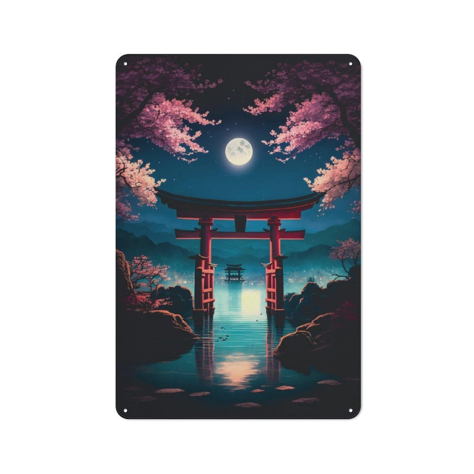 Junmoney Japanese Torii Gate Lake Industrial-Style Metal Plaque 30X20cm For Hallway Wall, A Winter Wall Decor Update For Hallway Decor Lovers