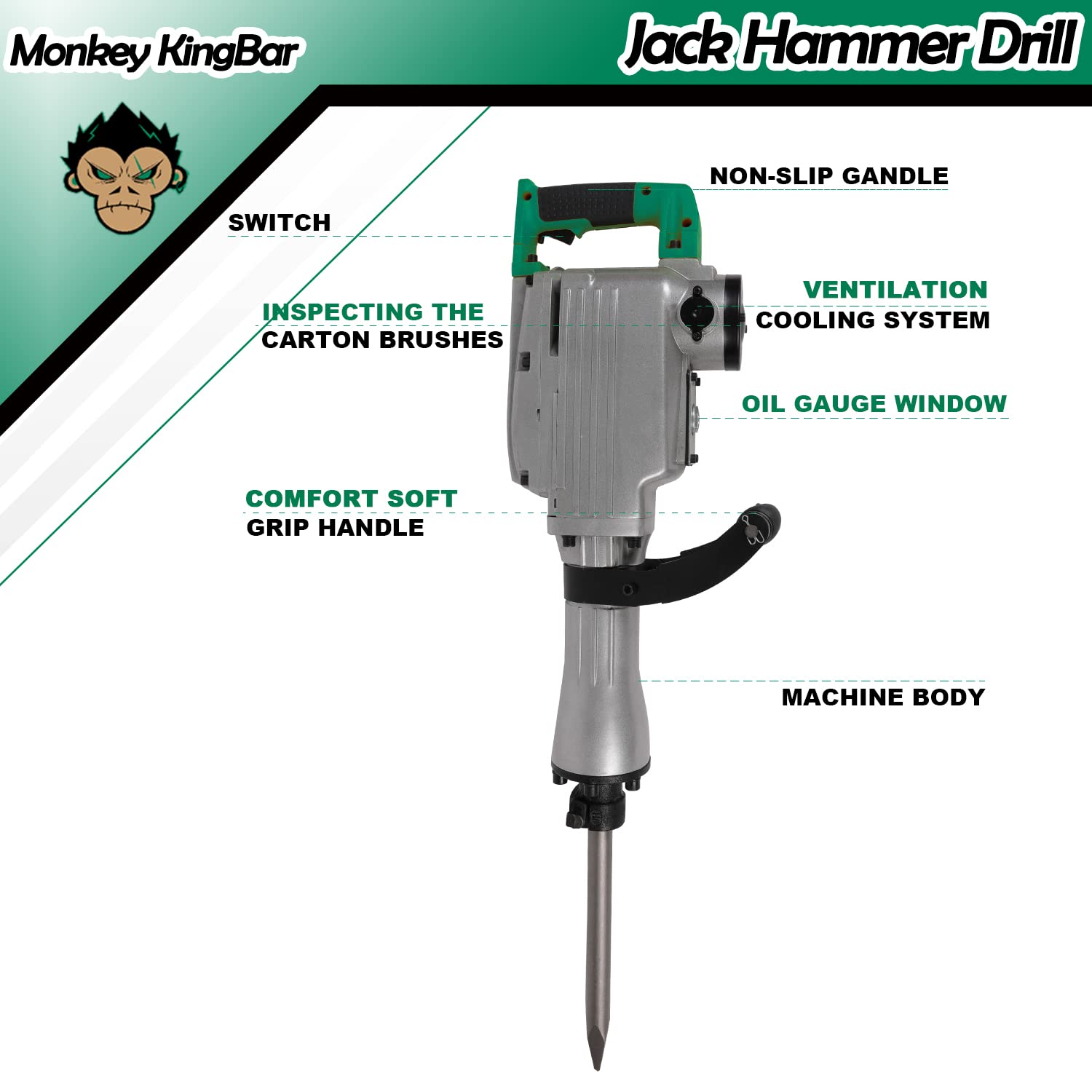 1800BPM 3600W Electric Demolition Jack Hammer Concrete, 56 OFF