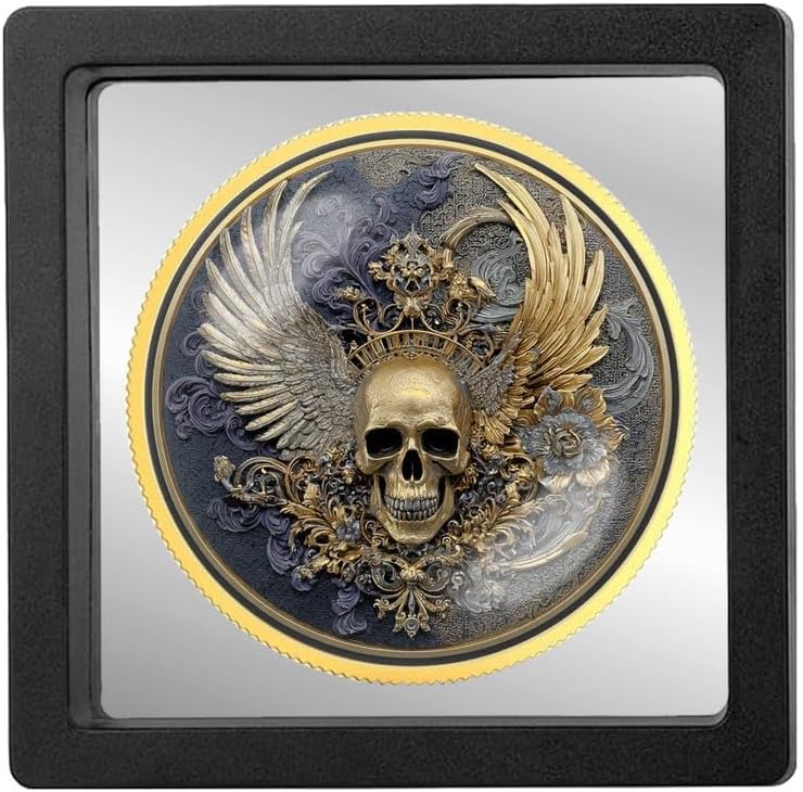 Crowned Skull Wings Sobriety Coin | Personalized AA NA Recovery Token | Custom Name Sobriety Date | Gold or Silver | Sobriety Chip Gift (Gold)