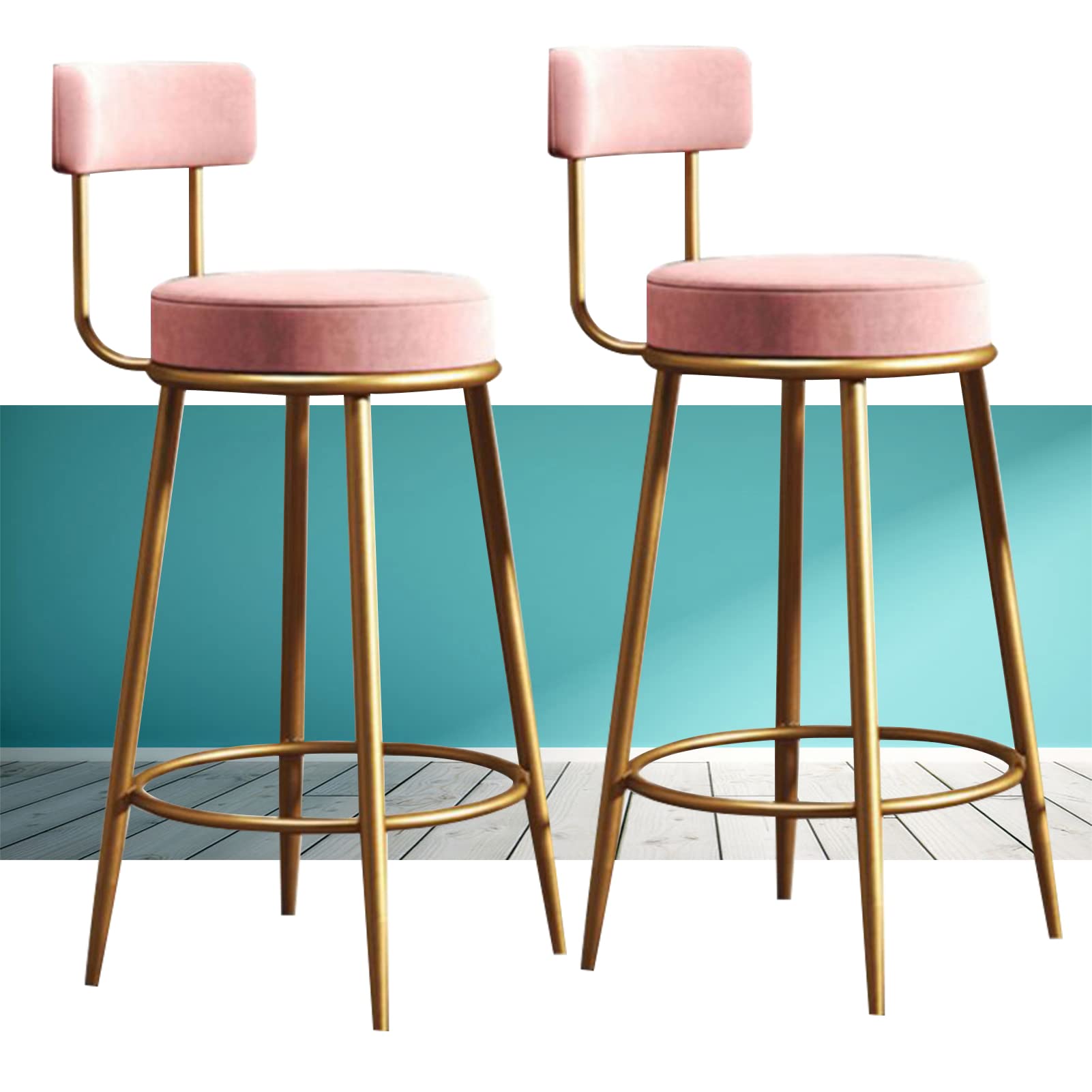 Tabourets de bar hauteur 65 cm confortables en velours rose contre la fatigue