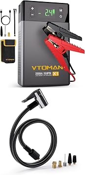VTOMAN X1 Jump Starter with Air Compressor, Car Battery Jumper Starter 2500A,Up to 8.5L Gas/6L Diesel Engine with 150PSI Auto Tire Inflator + Air Inflator Hose