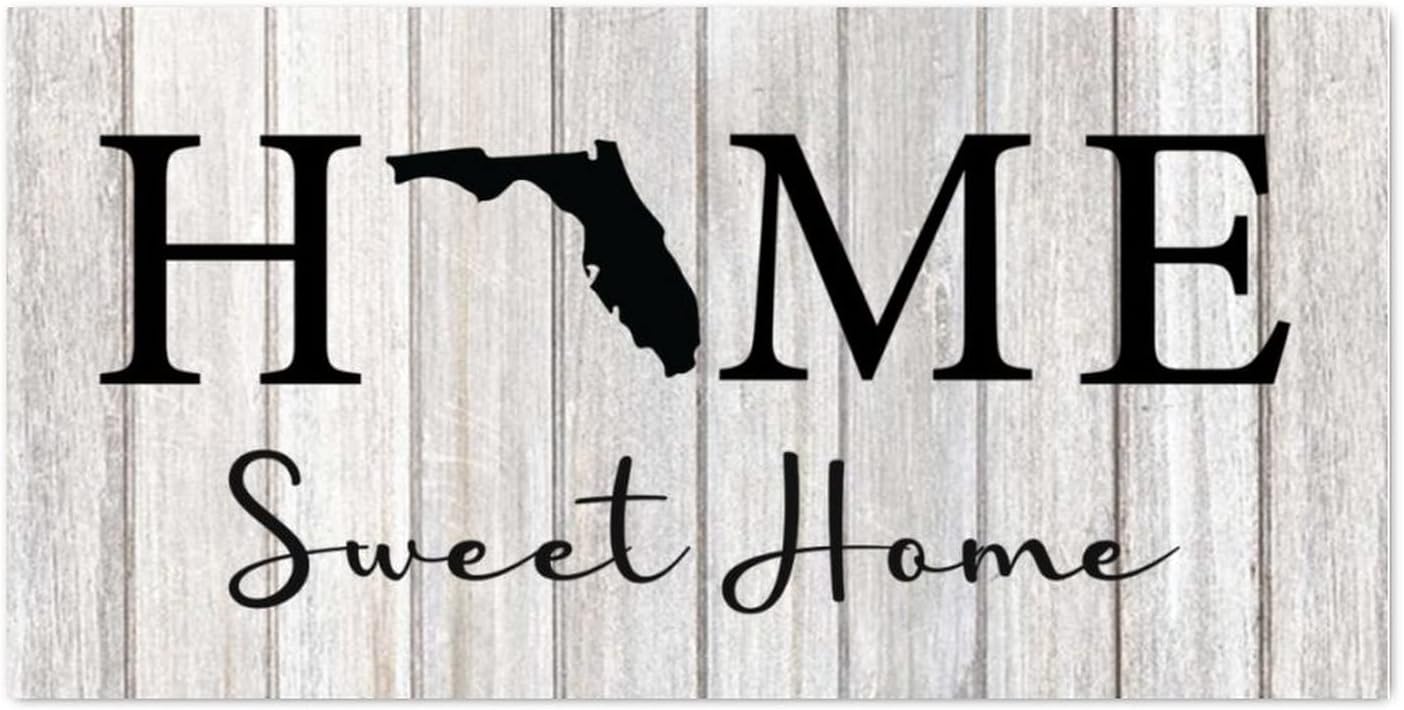 Motivational Decorative Wood Pallet Sign Plaque Home Sweet Home Florida State Wood Door Hanger Sign Welcome Sign Old Fashioned Farmhouse Wall Decor for Living Room Indoors Outdoors 12x24 Inch