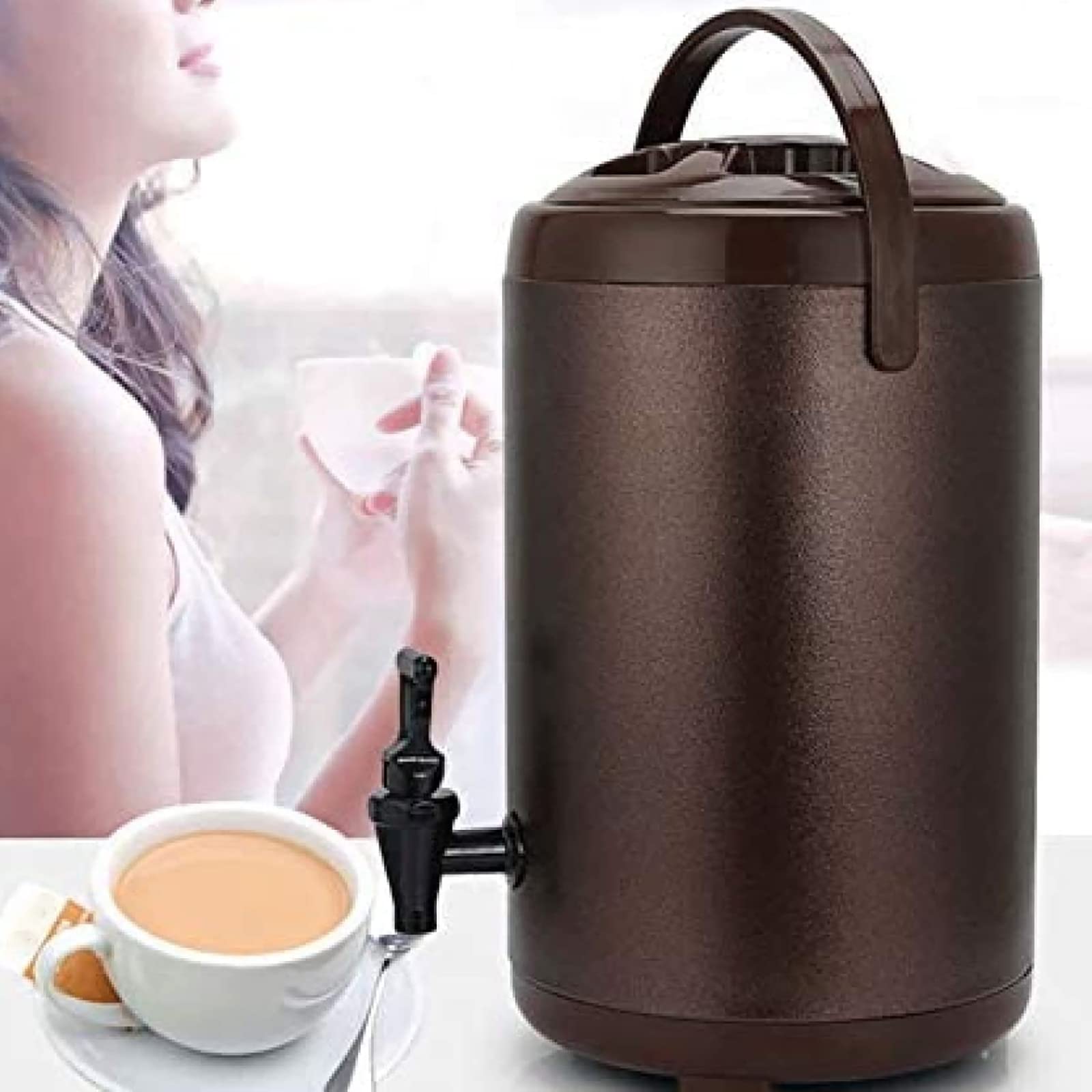 Barilotto di tè al latte caldo isolato, dispenser bevande in acciaio inossidabile con rubinetto, isolamento e freddo for 20 ore, Distributori di bevande in acciaio inox(Black,12L)