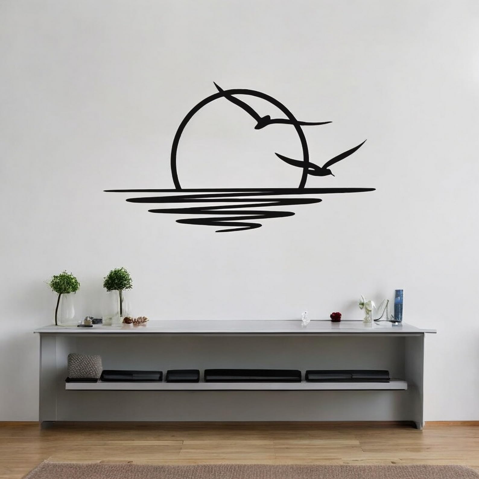 Tubibu Metall-Wandkunst Sonnen-Glitzer-Wanddekoration schwarze minimalistische Linienkunst Sonnenaufgang-Wandbehang (Small)