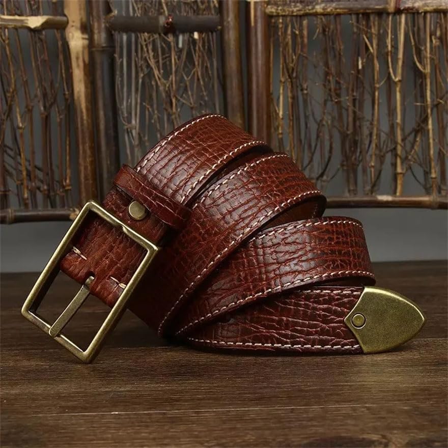 Pohullan Men 3.8cm Belts Retro Thick Leather Belt Brass Buckle Jeans Belt Punk Rock Accessories2