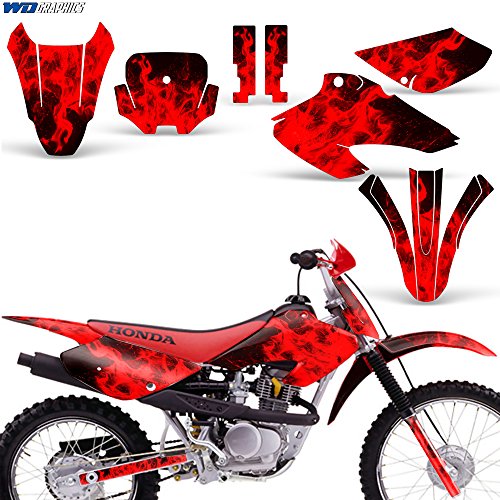 Wholesale Decals MX Dirt Bike Graphics kit Sticker Decal Compatible with Honda XR80/XR100 2001-2003 - Flames Red
