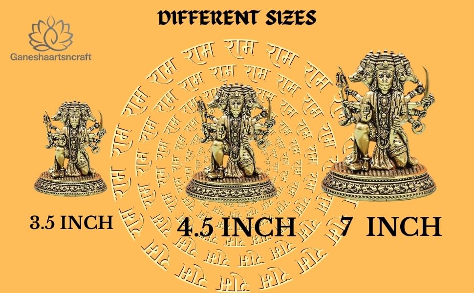 Image of Brass Panchmukhi Hanuman Statue Intricate Detailing Small Five-Faced BajrangBali Idol for Car Dashboard & Home Decor Pack of 1 (7 INCH)