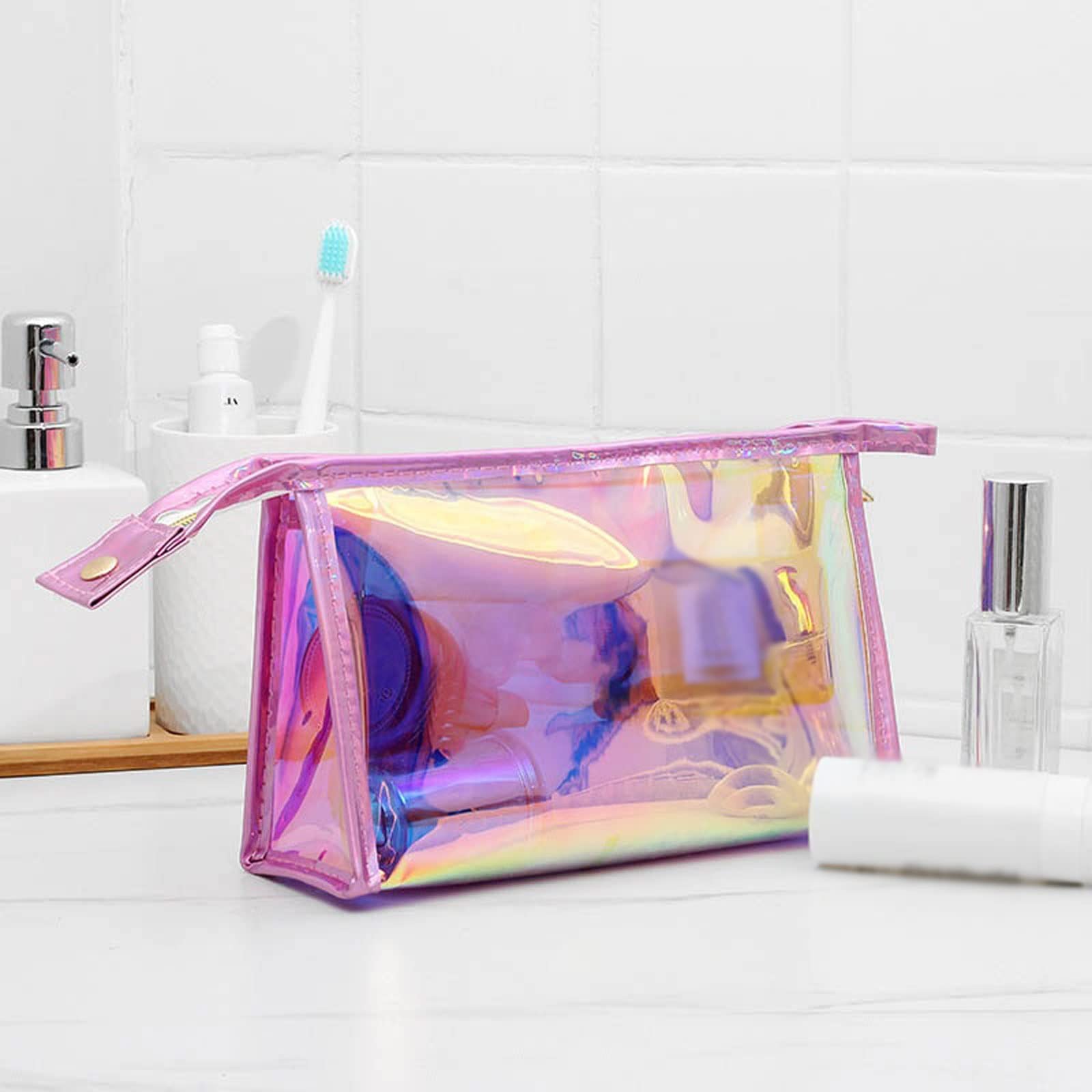 Beauty Case Traslucido Rosa PVC Impermeabile Da Viaggio - Taglia L