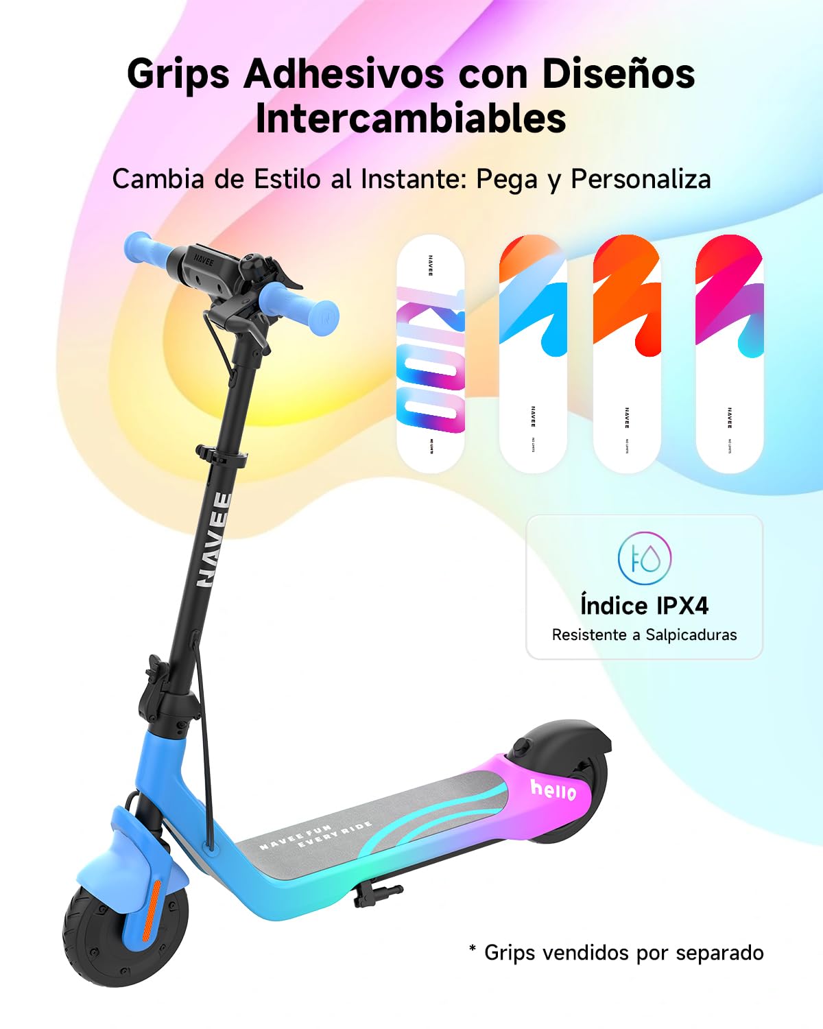 NAVEE K100 Serie Patinete Eléctrico para Niños, Control Parental vía App, Autonomy 14-24km, 3 Modos de Velocidad 16km/h, Luces RGB, Neumáticos Macizos 7", Plegable y Ajustable 6-14 Años