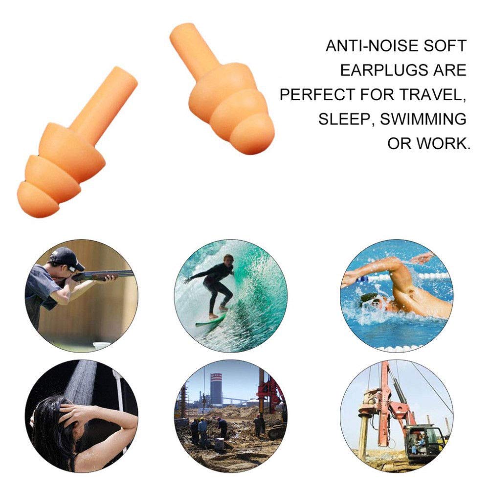 Powertool Lot de 5 paires de bouchons d'oreille en silicone anti-bruit, confortables et réutilisables pour dormir, ronflement, natation, travail, avion, voyage, noir
