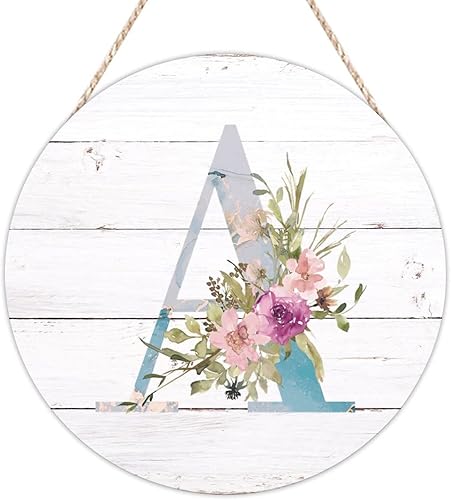 Vista 58 de Welcome Sign Front Decor Initial Letter B Round Wood Sign Monogram Purple Floral Wooden Plaque Blossom Floral 10in Country Wood Hanging Signs for