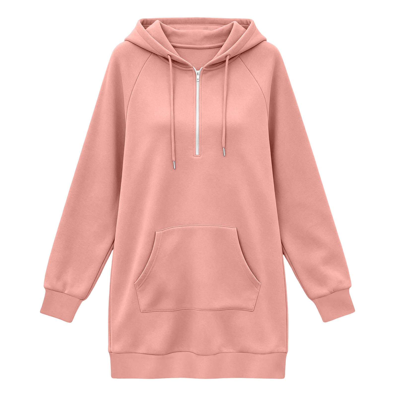 Hoodie Damen Lang Kapuzenpullover Zip Neck Sweatshirt Mit Kapuze Oversize Pullover Elegante Outfits Mode Streetwear Herbst Winterpullover Lässige Sweatkleid Langarm Winterkleid Casual Pulloverkleid