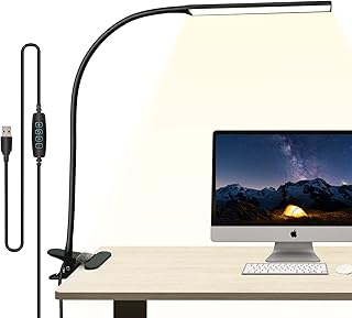 Clip on Light LED Desk Lamp with Clamp Eye-Caring Dimmable Reading Light for Headboard,3 Modes 10 Brightness, Flexible Gooseneck Book Light Memory Function Desk Lamps for Home Office