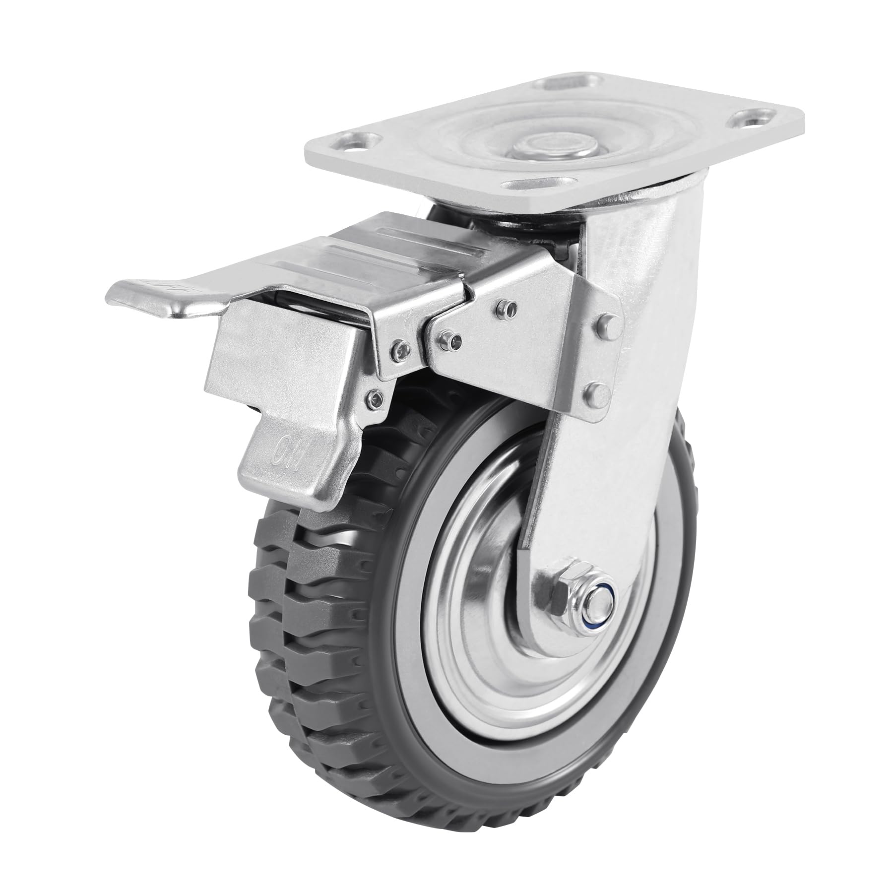 TRY-YEAN 4 Pack 6 Inch Heavy Duty Caster Wheels, Anti-Skid All Swivel Industrial Casters 2204lbs, 360 Degree Top Plate, 2 w/Brakes 2 No Brakes Polyurethane Plate Casters for Cart Furniture Workbench