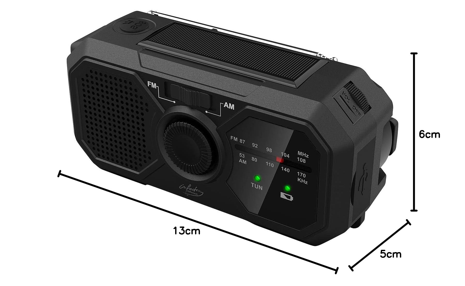 infactory Solar Radio Kurbelradio: Solar- und Dynamo-Kurbel-Radio mit LED-Licht, SOS, Powerbank-Funktion (Kurbelradio mit Solarpanel, Notfallradio Kurbel &, Mini)