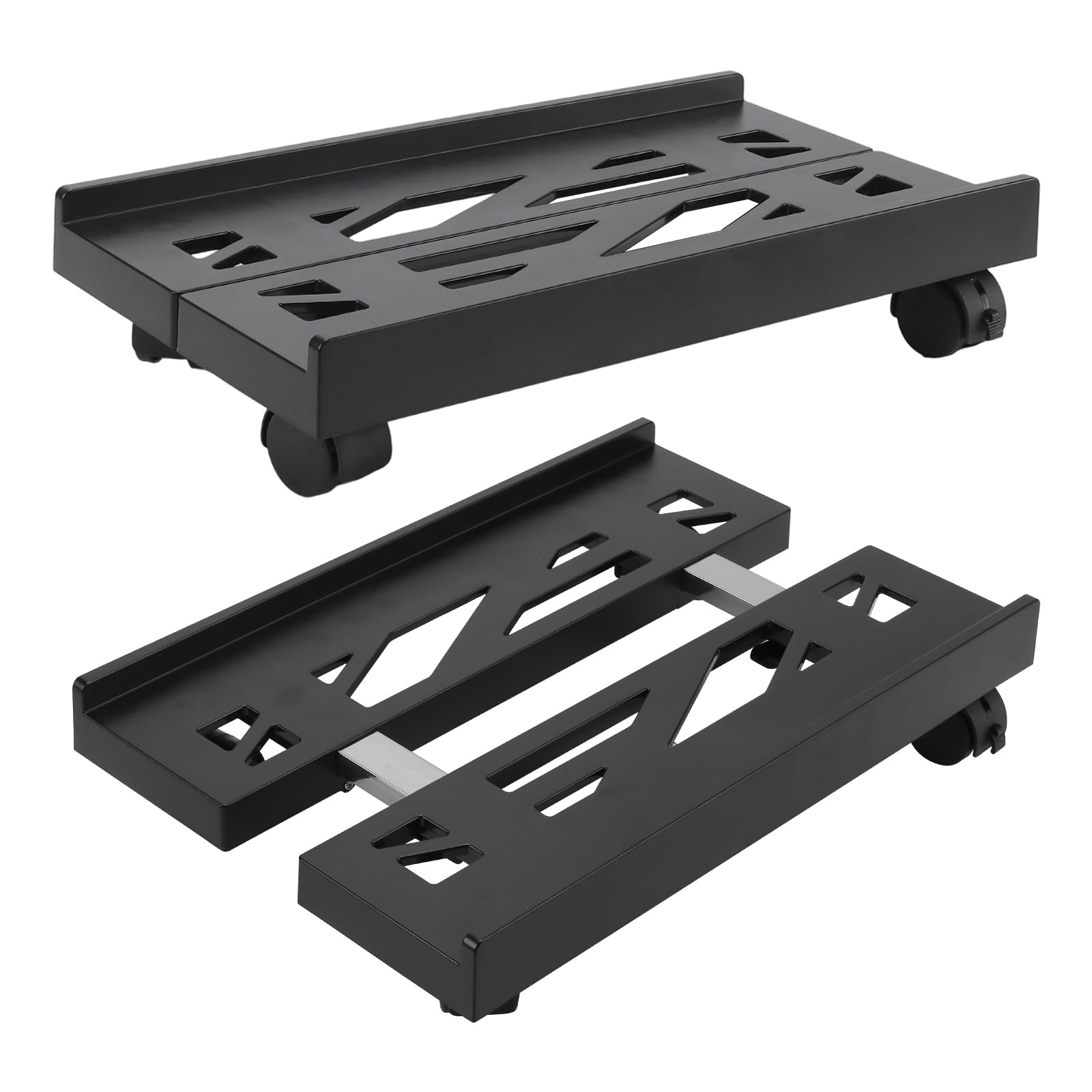 Carrello per Case PC con Ruote, 2 Pezzi Supporto Regolabile per Computer Desktop, 40 x 20-30 cm, PS Nero