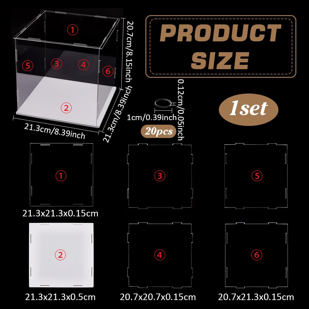 FINGERINSPIRE Acrylic Display Case 21.3x21.3x20.7cm Model Display Case with Rubber Rings Acrylic Display Case with White Base Clear Assemble Display Boxes Display Box for Minifigures Collections - Image 2
