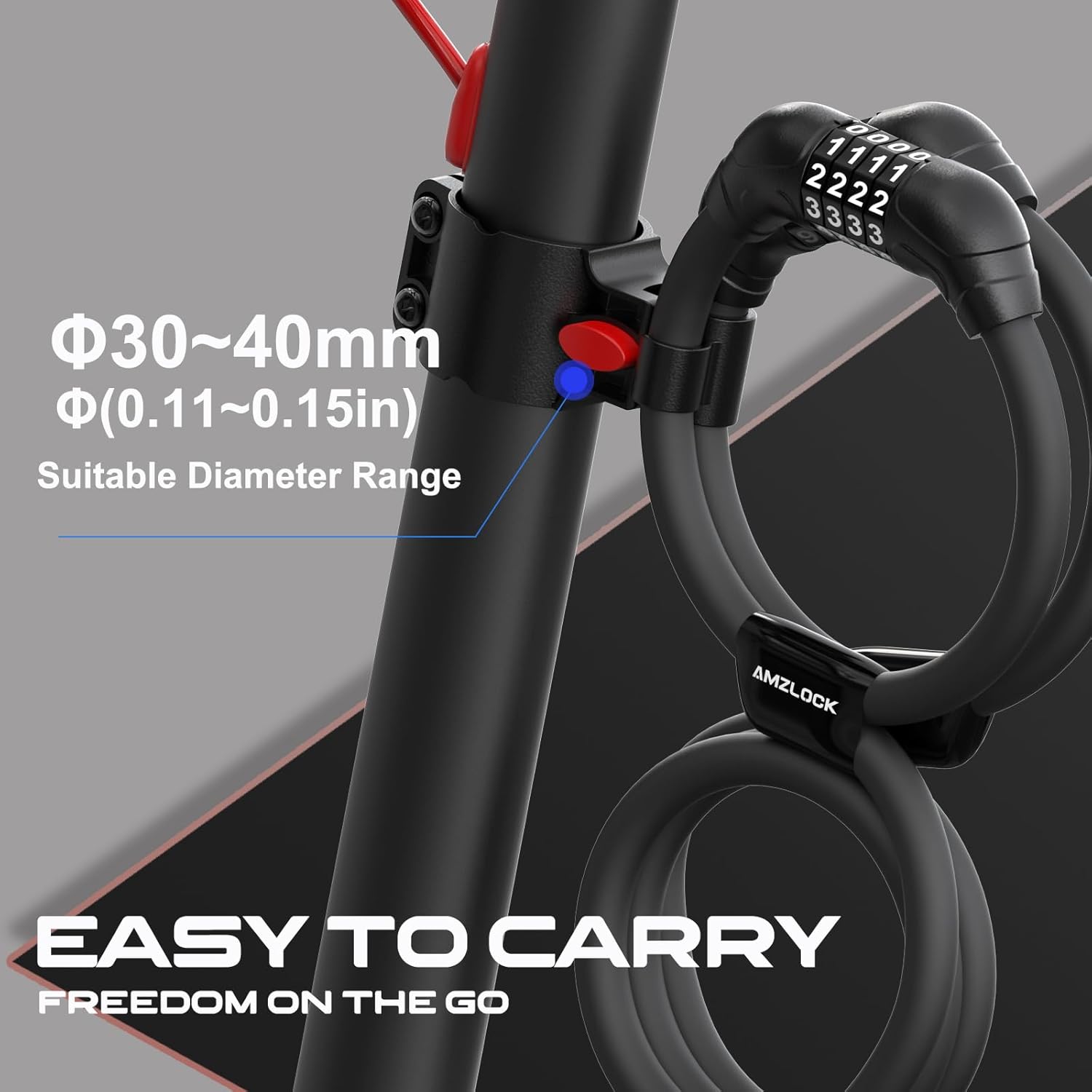 Electric Scooter Lock with Bracket, Double-Sided Combination Cable Lock, Durable & Lightweight Bicycle with 4-Digit Code for Easy Access, Lock for Bike & Motorcycle, etc