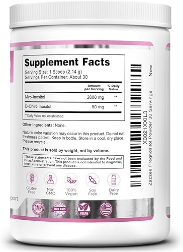 Miniatura 8 de Zazzee PREGNOSITOL en polvo, suministro para 30 días, mezcla de fertilidad 401 de D-quiro-inositol, cuchara gratuita para dosis exacta, fórmula
