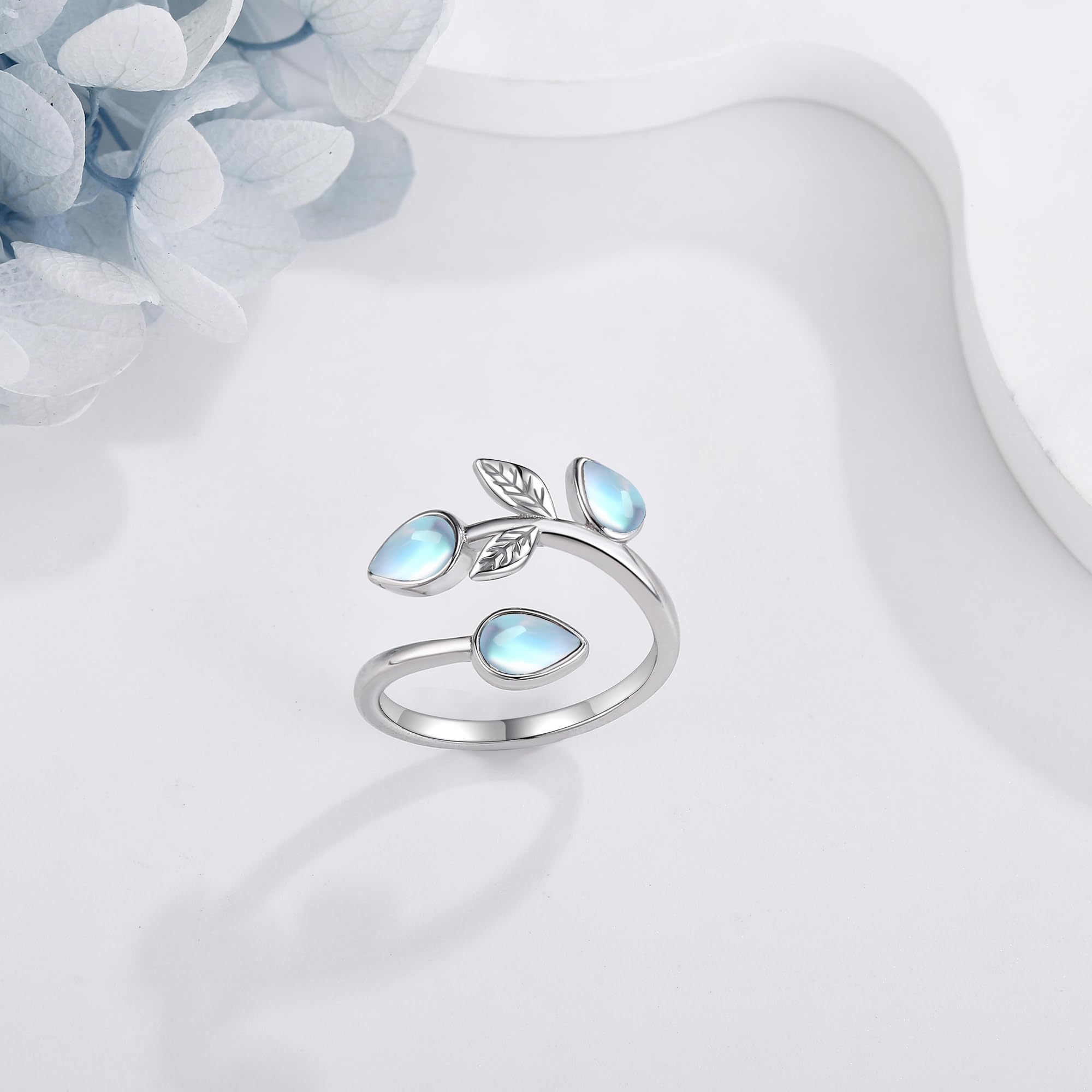 Mondstein Blatt Ring Sterling Silber Einstellbare Band Mondstein Ringe Boho-Schmuck für Frauen