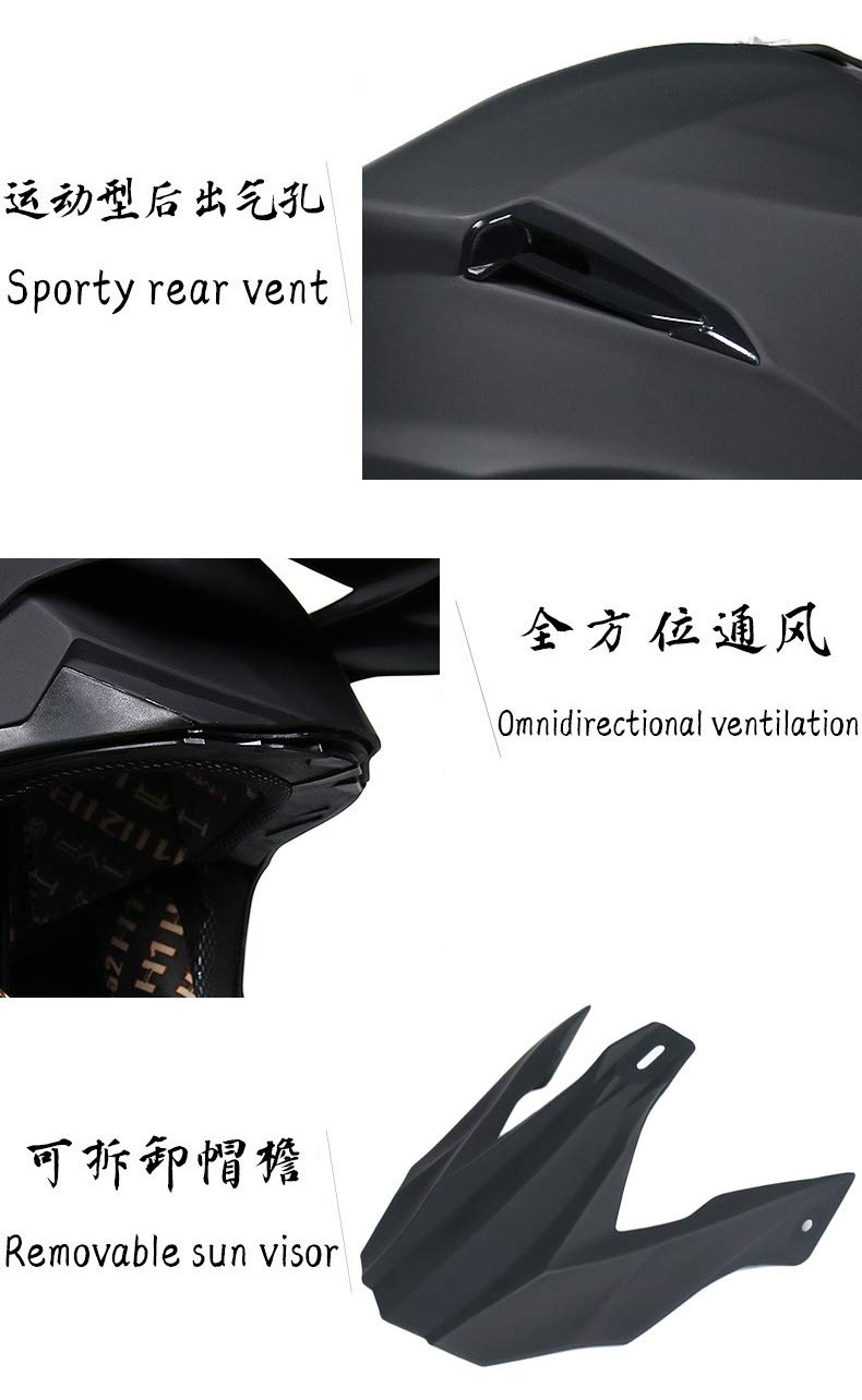 Casque Hors Route Dual Sport Casques de Motocross de Rue saleté vélo Descente extrême VTT avec Cadeau - Lunettes (Noir Mat, M)