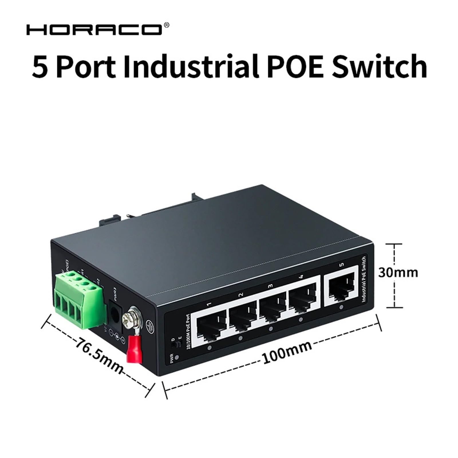 Conmutador POE industrial de 5 puertos 100 Mbps, interruptor Ethernet de red VLAN 4KV, riel de protección contra rayos montado en la pared DC48-55V