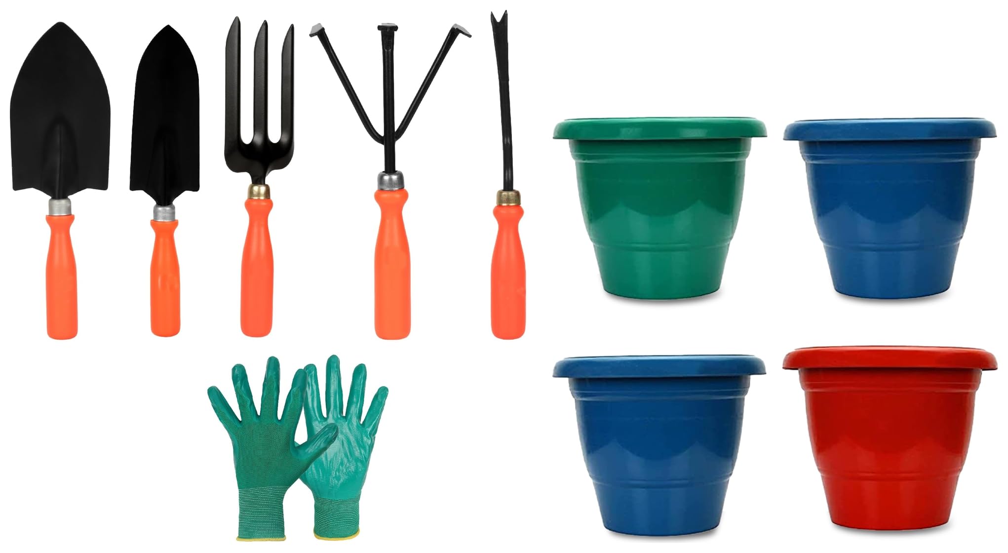 Kraft Seeds Gardening Hand Tools Set - 6 Pcs & Kraft Seeds Plastic Flower Pots (4 Pcs, 12", Multicolor) (B0CCV29965) Amazon Price History, Amazon Price Tracker