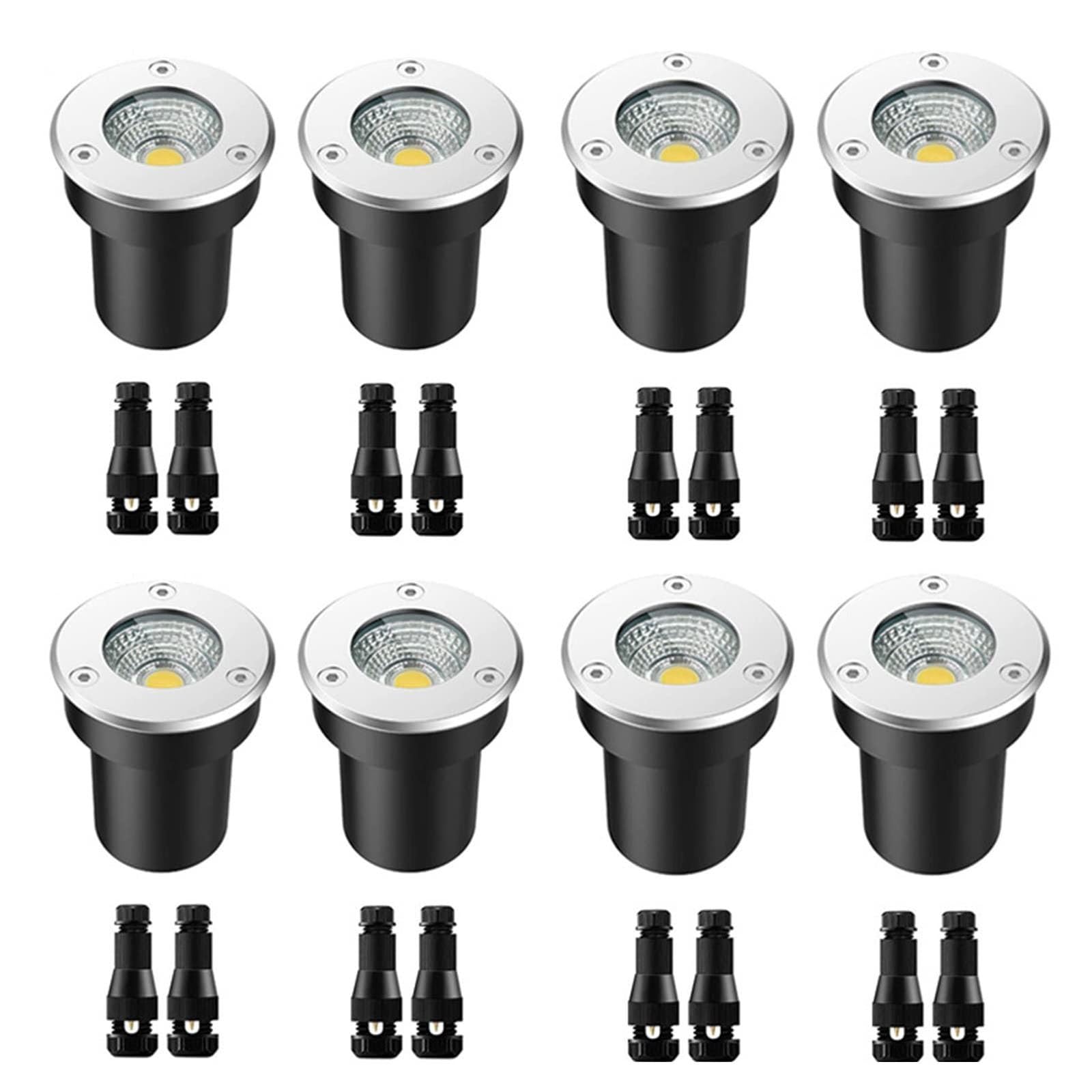 Luci da terra for paesaggi - Faretto da incasso a pavimento for esterni a bassa tensione 12V, luce circolare impermeabile IP67, luce sotterranea COB, con connettori a filo(8PCS,3W-Cold White)