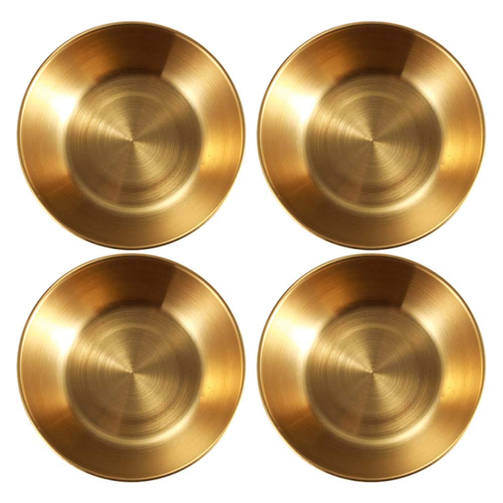 Runde kleine Mini-Schüssel aus Edelstahl, Saucenschalen, Servierteller für Vorspeisen, Küchenzubehör (4 Stück, Gold)