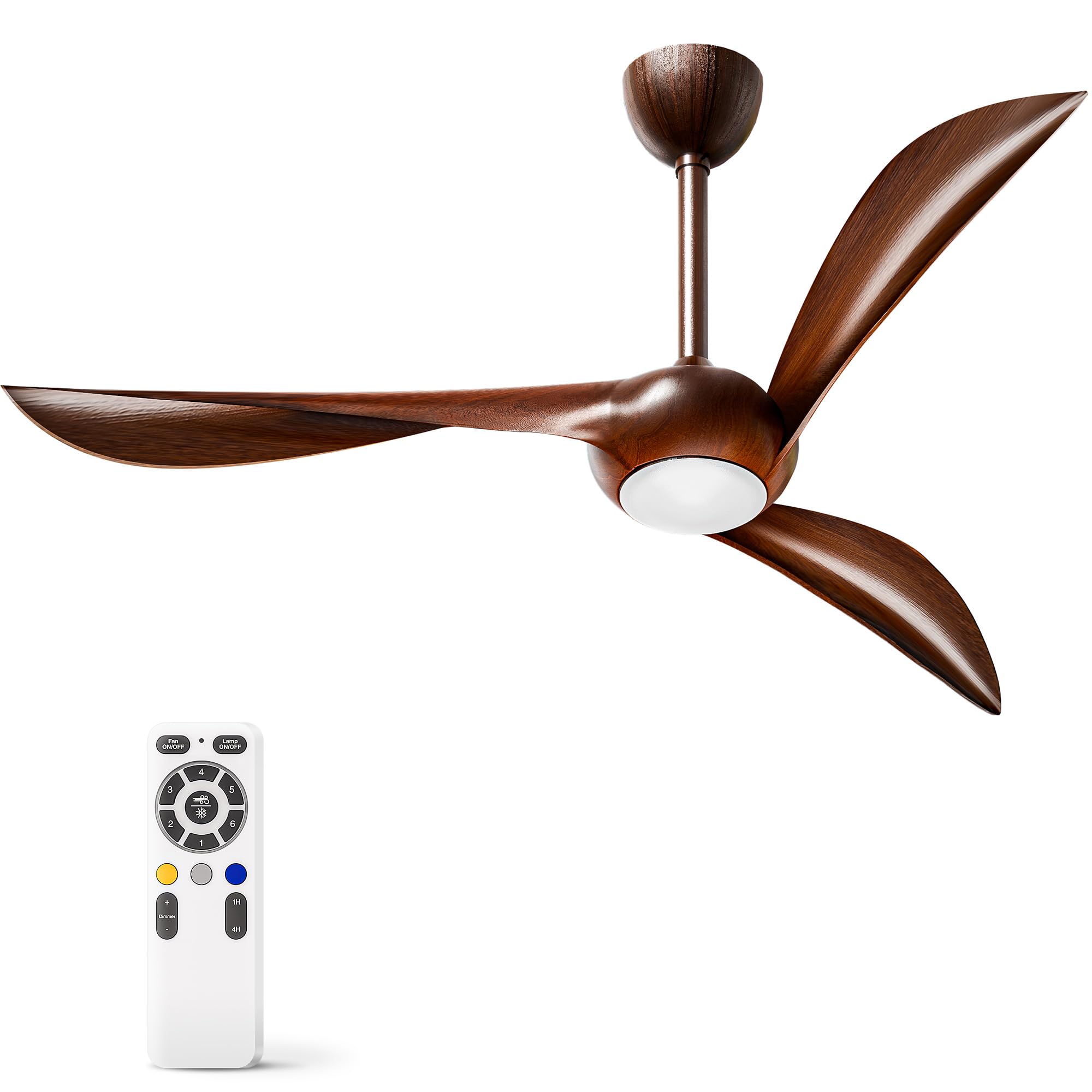 Ventilatore A Soffitto Con Luce LED E Motore DC Silenzioso – 4 Pale In Legno 52 Pollici, 6 Velocità, Timer, 3 Colori Luce