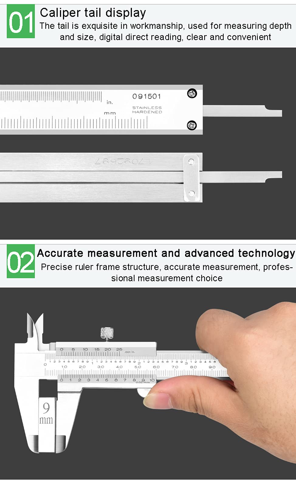 Calibro a Corsoio ad Alta Precisione con Schermo LCD in Metallo in Acciaio Inossidabile Righello di Misurazione di Precisione per Progettisti, Ingegneri e Meccanici(Size:0-150mm)