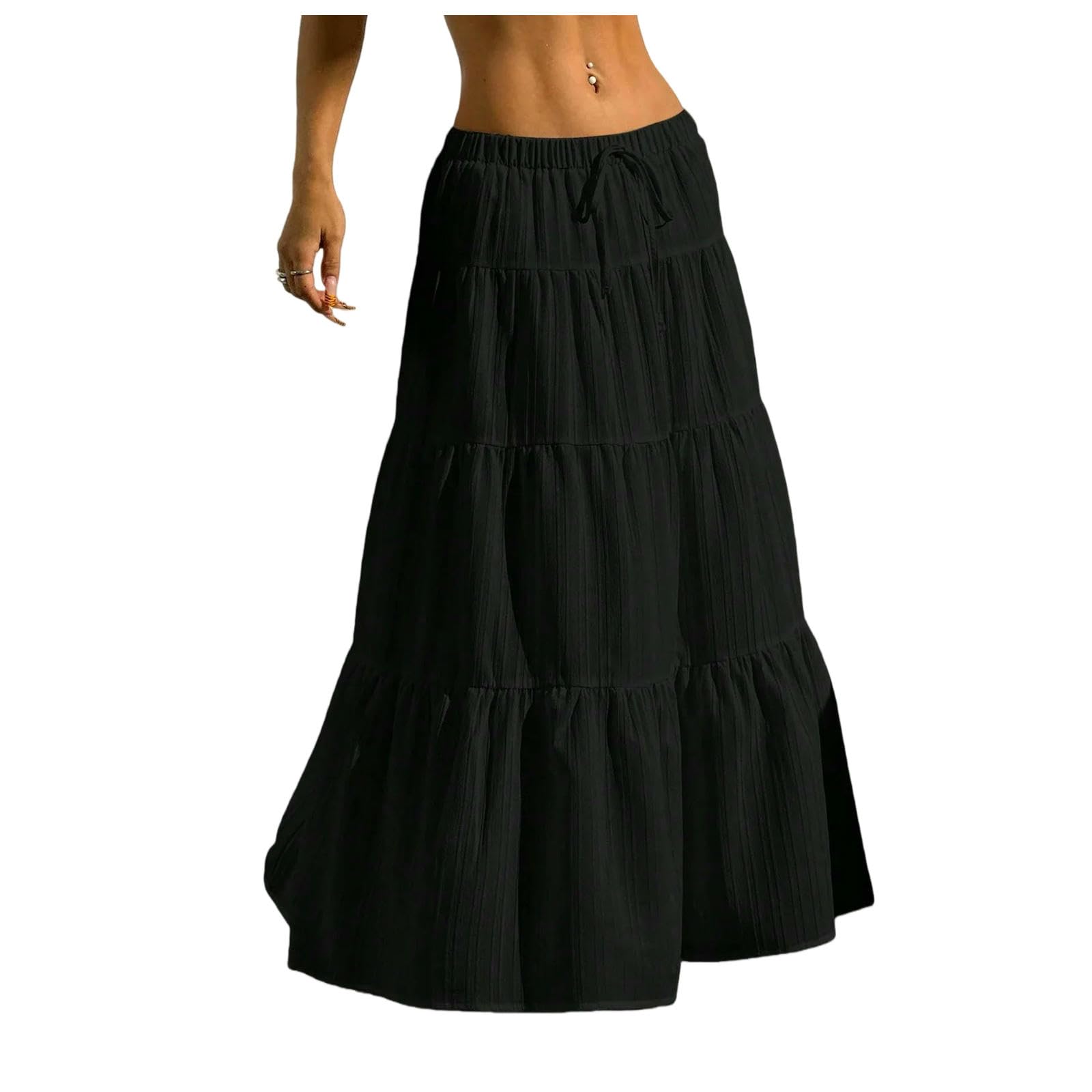 Langer Rock Damen Damenprodukt, Weißer Midirock Mit Schnürung, Großer Schwung, Lockerer Für Damen, Sommer-himmelblau-XL