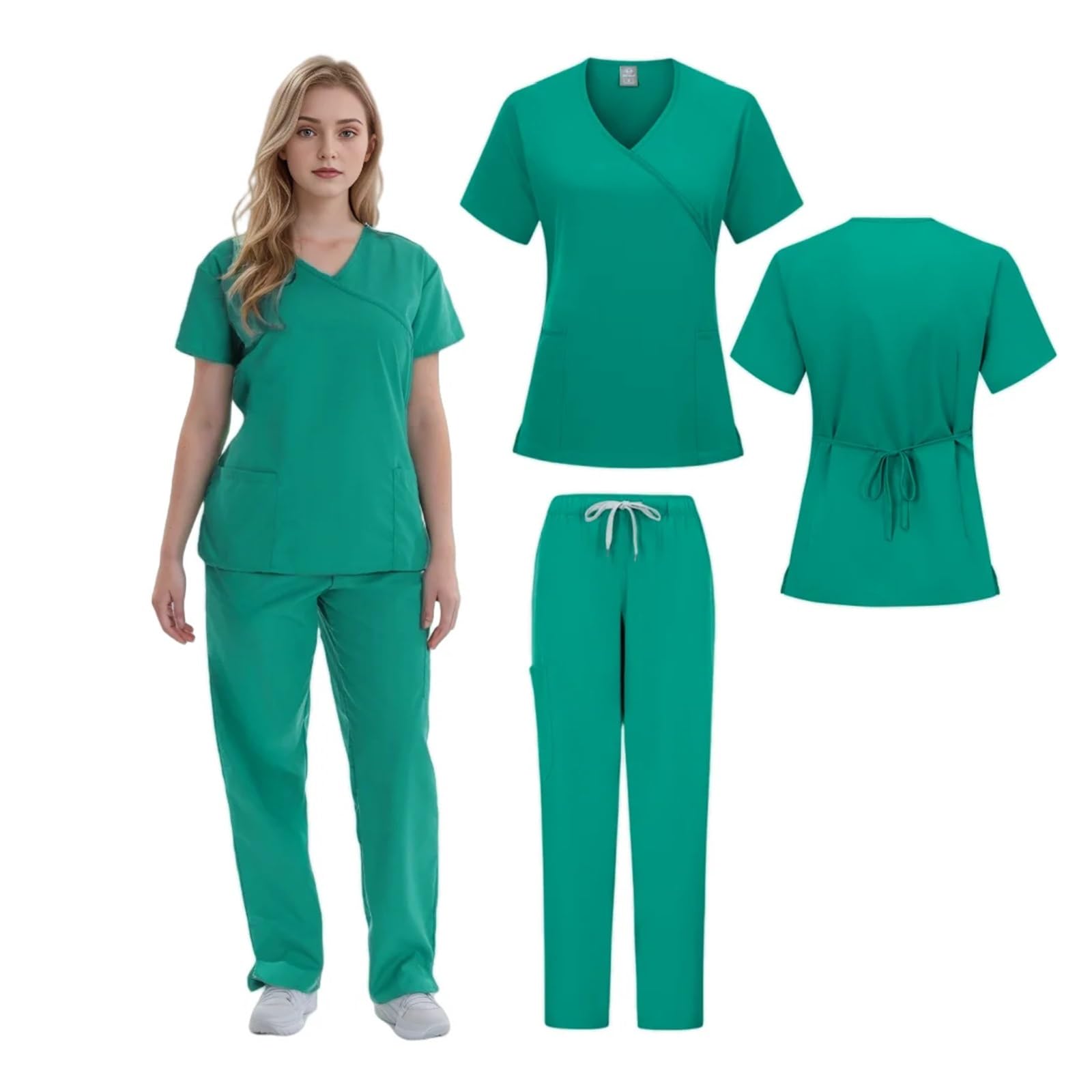Uniforme Sanitario Mujer Conjuntos de Uniformes médicos for Mujer, Uniforme SPA Licra for Enfermera, Conjuntos Blusa médico, Traje Exfoliante, Conjunto(Green,XXL)