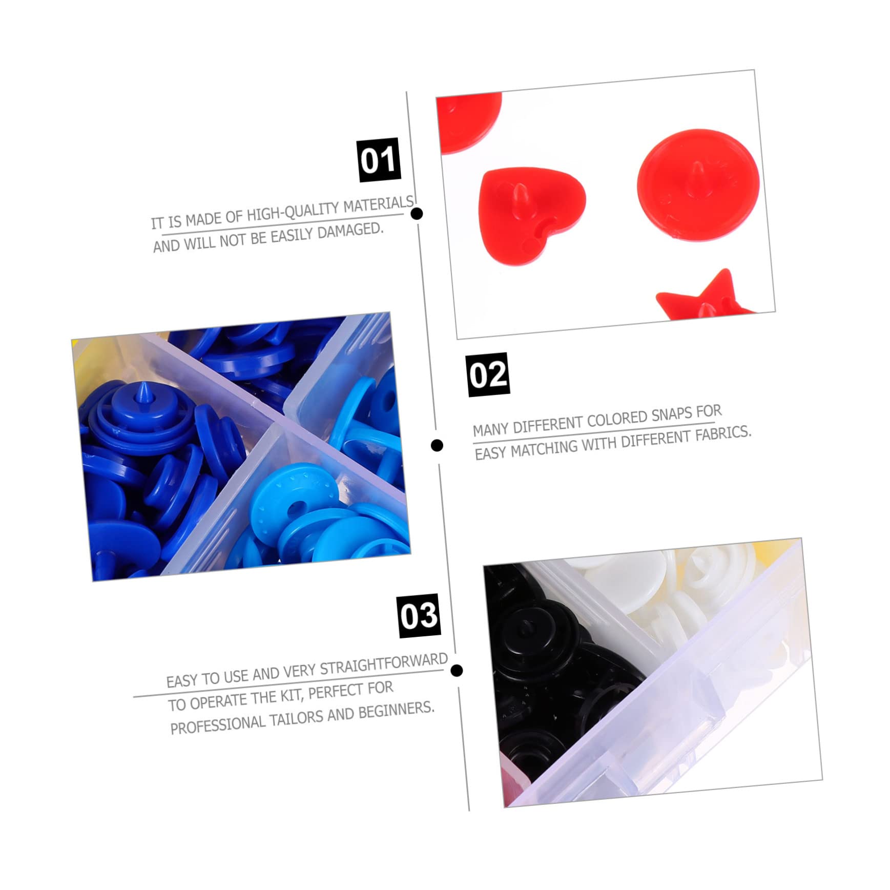 NUOBESTY Set Completo da 360 Bottoni Automatici in Plastica Colorati a Cinque Punte, Chiusure a Scatto per Cucito e Artigianato, per Camicie, Jeans, Giacche e Borse, Kit Professionale