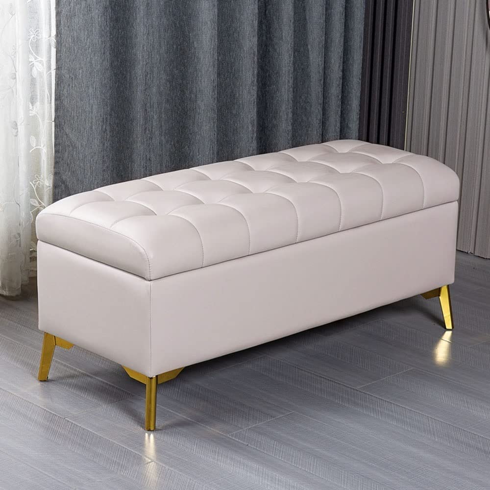 Banc avec rangement coffre pour salon et pouf repose-pieds rembourré beige 150kg