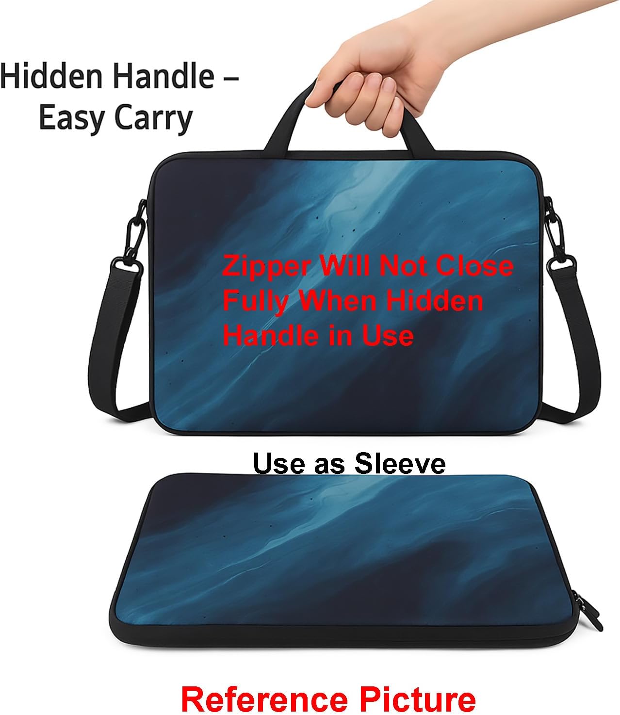 Meffort Inc 15 15.6 inch Neoprene Laptop Sleeve Bag Carrying Case with Hidden Handle and Adjustable Shoulder Strap - Blue Dragon Design