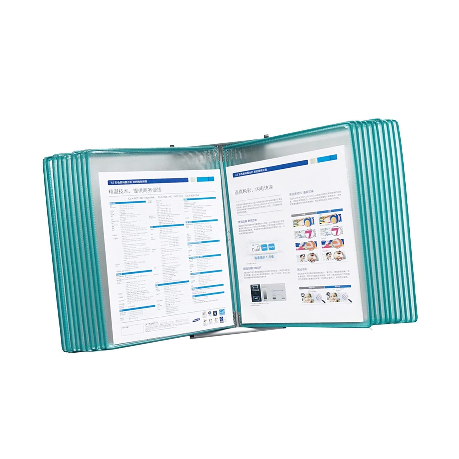 Sistema de referencia de pared Organizador de refe Metal de 20 páginas con 40 bolsillos tamaño carta A4, for mostrar imágenes de la empresa, avisos públicos y menús(Green)