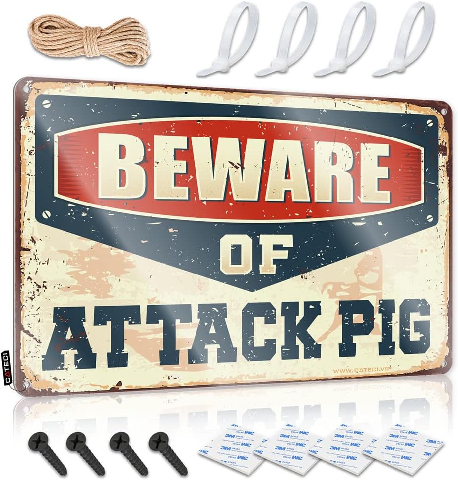 Security Yard Sign Beware of Attack Pig Metal Sign Tin Signs Warning No Trespassing Tin Sign ( Size : 30X40CM )