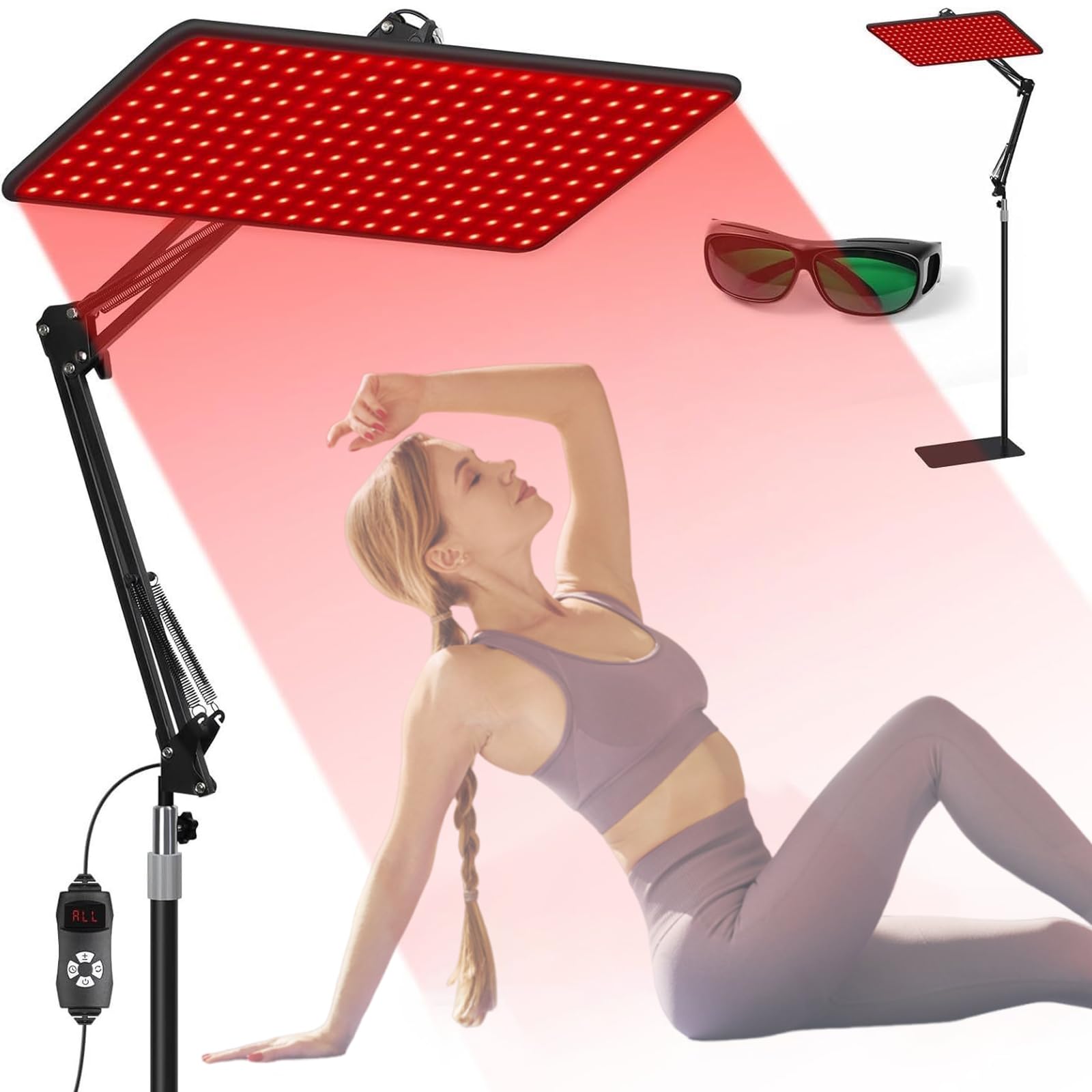 Lámpara de luz roja para cuerpo entero y cara, lámpara de pie de luz roja, lámpara de infrarrojos con 660 nm, 850 nm y 940 nm, 3 modos y 5 niveles de brillo y temporizador de 10/20/30 minutos, luces