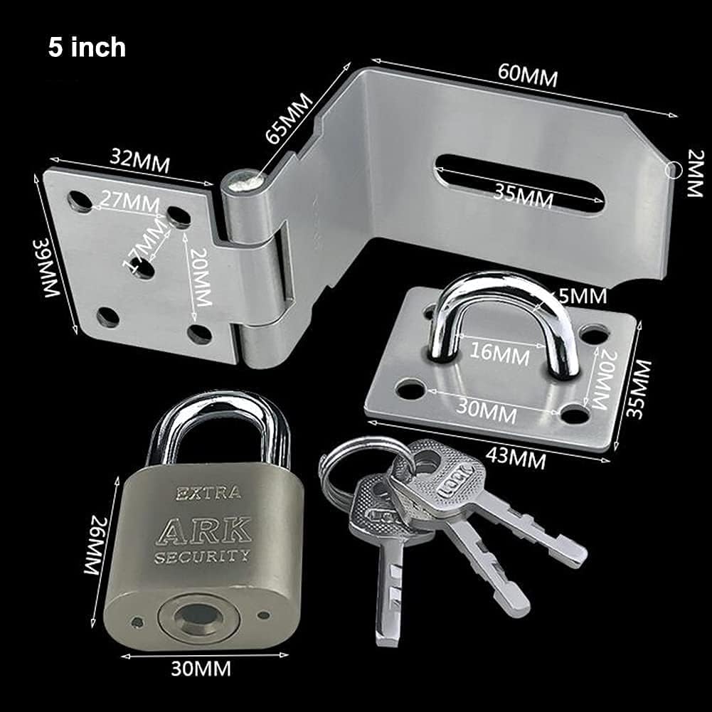Slide Bolt Door Lock Hasp,Gate,Right Angle Clasp,90 Heavy Padlock,Stainless Steel Latch for Windows,Cabinets,Closets,Sheds,Doors,with A Button