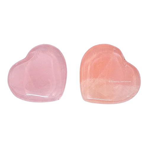 Rose Quartz Stone Heart - Pack of 2 Crystal Heart Stones Rocks - Corazones De Piedra Crystals and Healing Stones Heart Shaped Crystal - Stocking