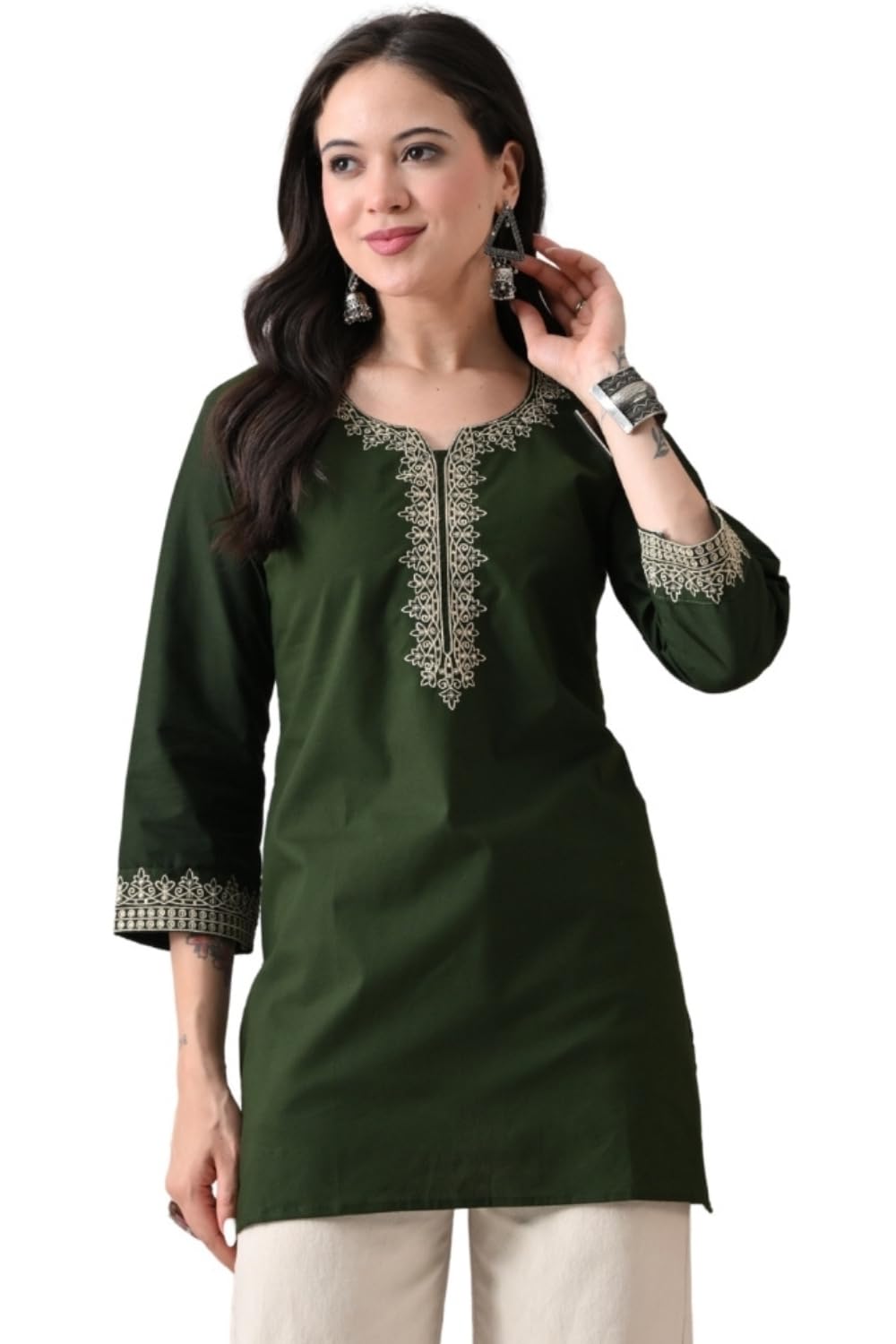 ganix - fashion that define you Women’s Pure Cotton Embroidered Tunic Top | Short Kurti | 3/4 Sleeve Ethnic Western Fusion | Regular Fit Casual Office Wear | Stylish Everyday Comfortable Top for Women-picture-37