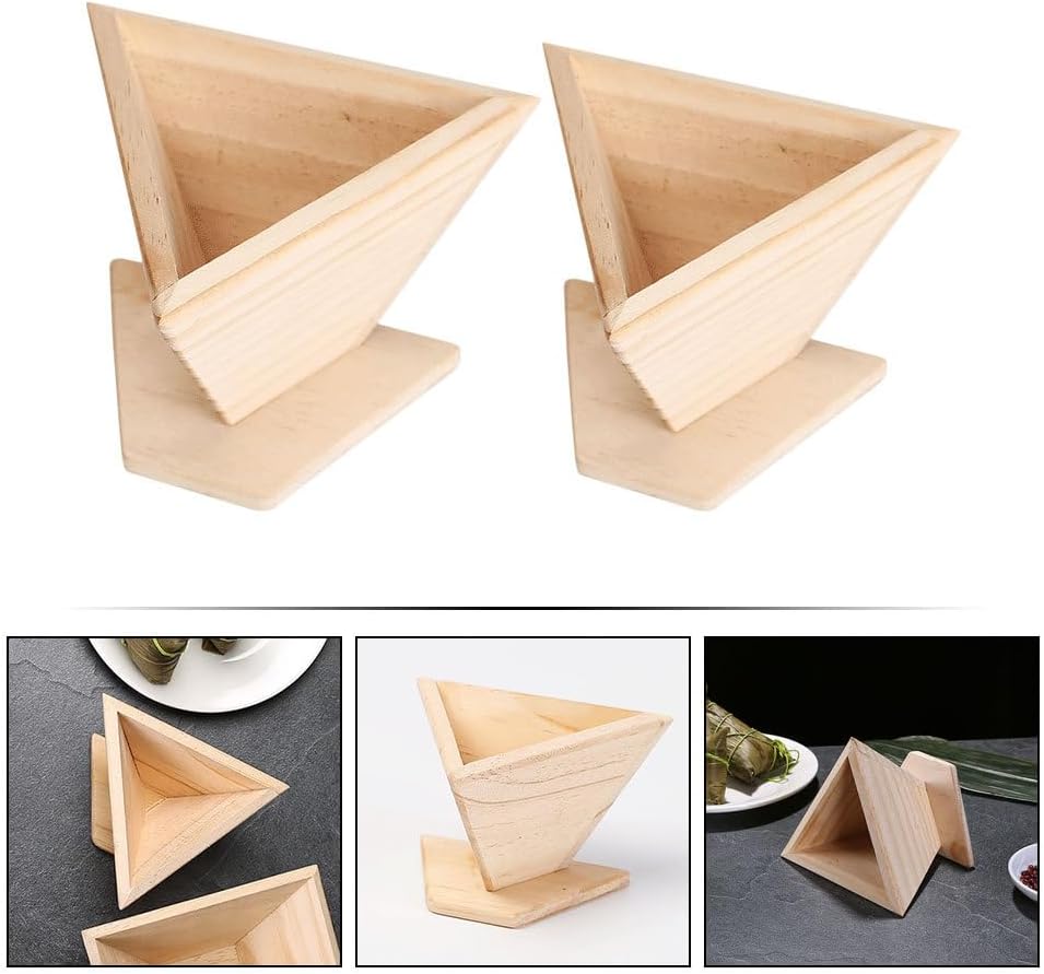 ABOOFAN Traditional Triangle Rice Ball Mold 2-Pack Wooden Zongzi Maker for Sushi Onigiri and Rice Dumpling Press Kitchen Tool 5.31X5.31X3.14In