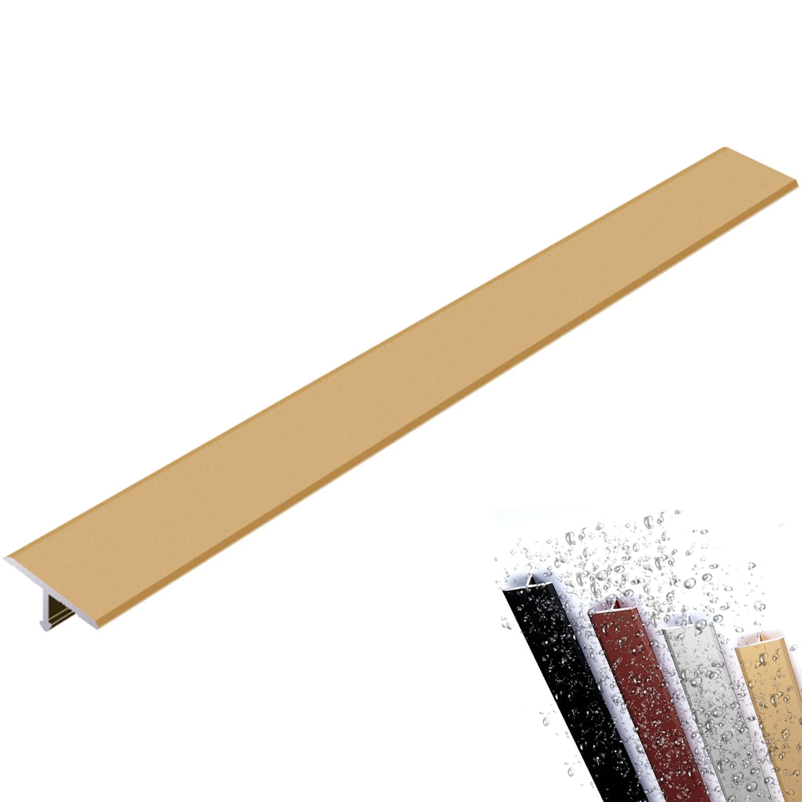 Tiras de transición de umbral de Piso Moldura en T, Tira de transición de Piso de aleación de Aluminio para Pisos Irregulares de Interior, Entradas, Pisos de Madera Dura (Color: Dorado, Tamaño: