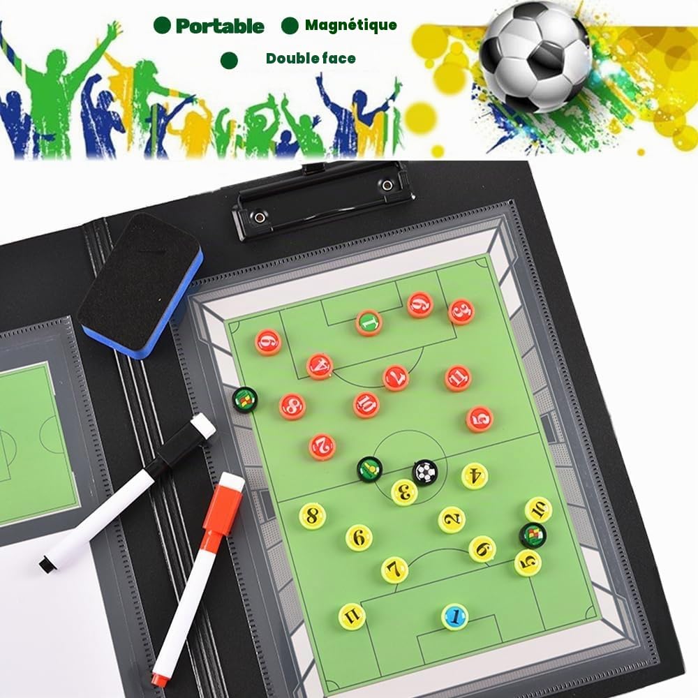 Tableau Tactique de Football - Accessoire Portable - pour entraîneur de Football - Film Tactique - Football - Basketball - Pliable - Magnétique - avec marqueur, Stylo, Gomme