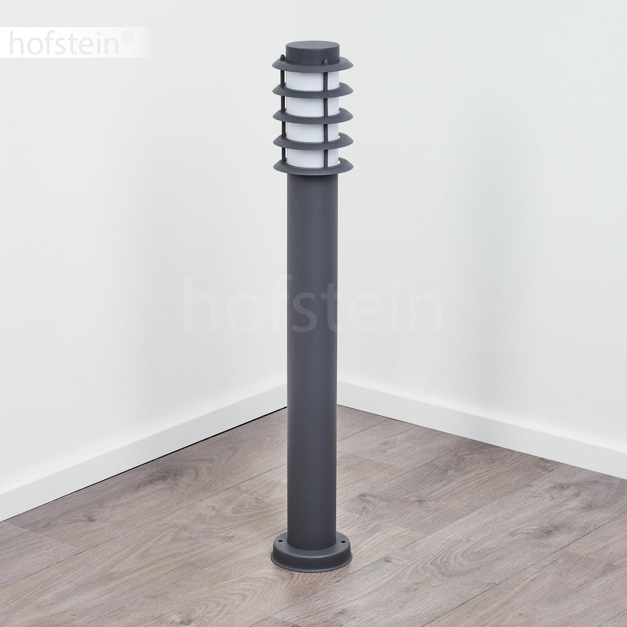 HOFSTEIN Lampa zewnętrzna Tunes, nowoczesna lampa cokołowa z metalu/tworzywa sztucznego w kolorze antracytowym/białym, lampa ścieżkowa 80 cm, lampa ogrodowa, E27, oświetlenie ogrodowe IP44, bez