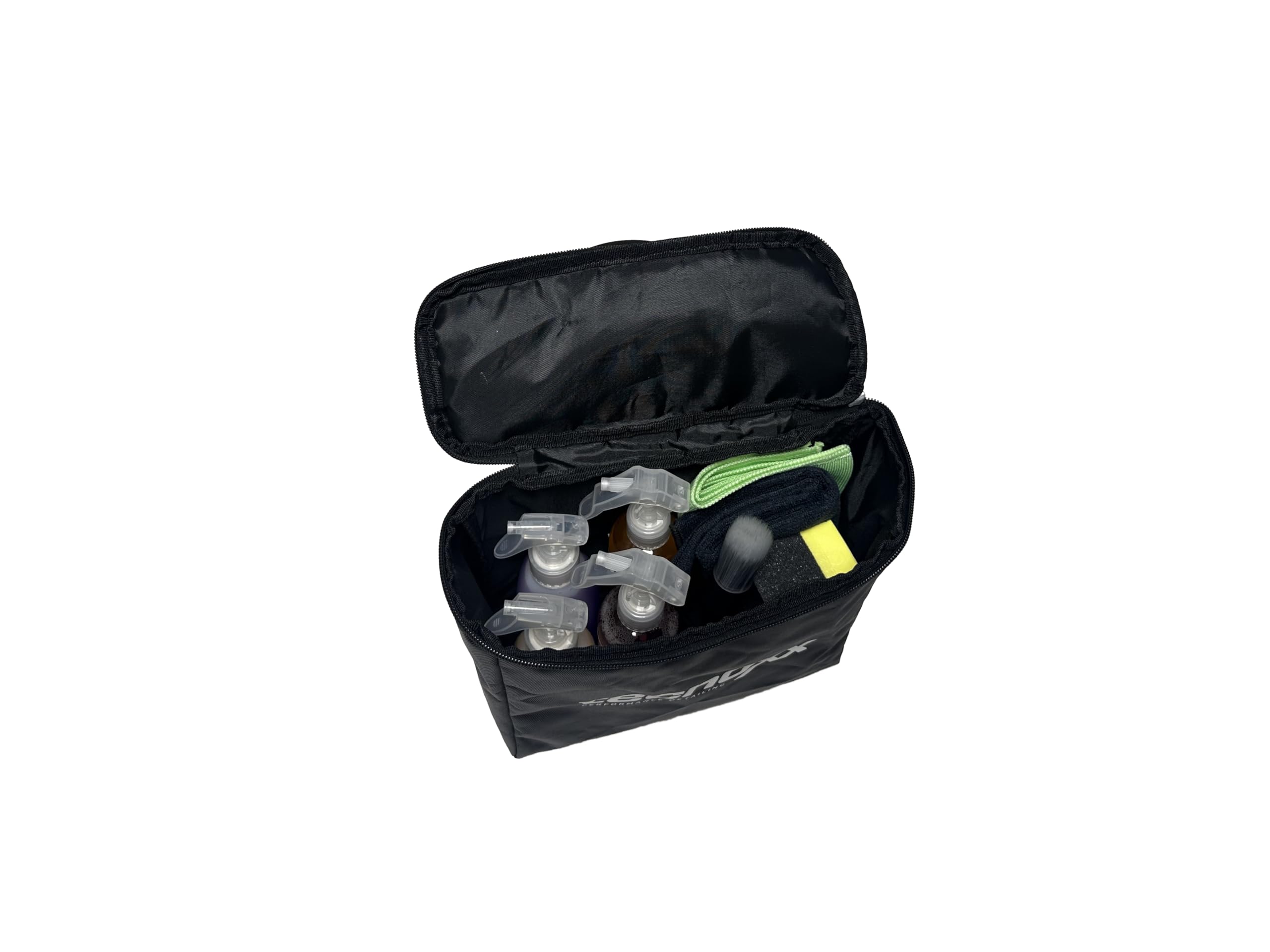 Tecnoxx Smart Detailing Bag – Kit Limpieza Coche Bolsa Maletero Restaurador de Plásticos, Abrillantador de Interiores Limpiador Multiusos Pantallas táctiles Cepillo Esponja Bayeta Microfibra Cristales